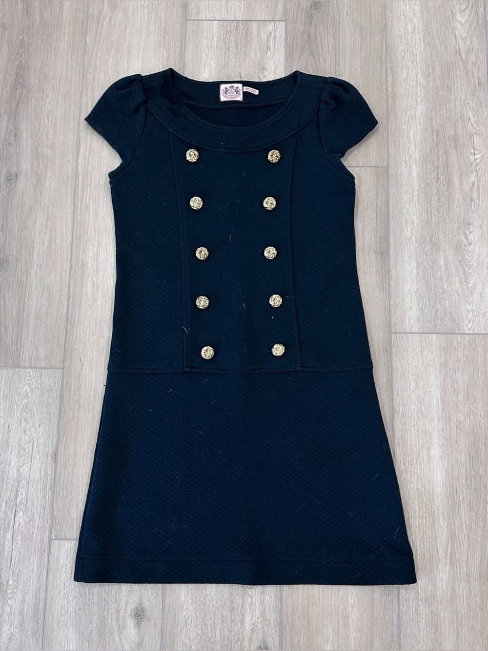 Juicy Couture short sleeve quilted shift dress  gold detail buttons black small